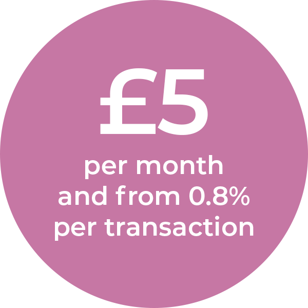 £5 Per Month and From 0.8% Per Transaction